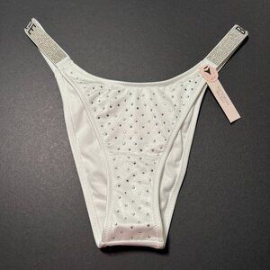 Victoria Secret XXL 2XL Brazilian Bikini Bottom Shine Strap BRIDE Logo White